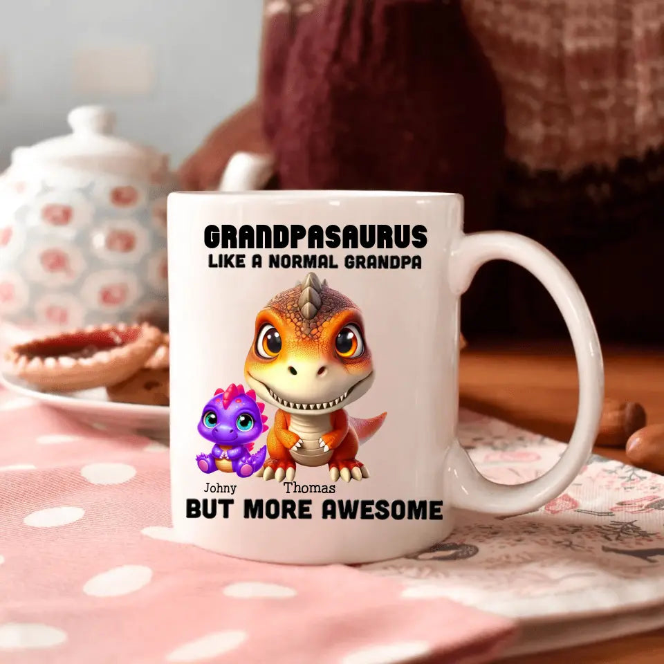 Grandpasaurus Like A Normal Grandpa - Personalized Custom White Mug - Gift For Grandma, Family Members