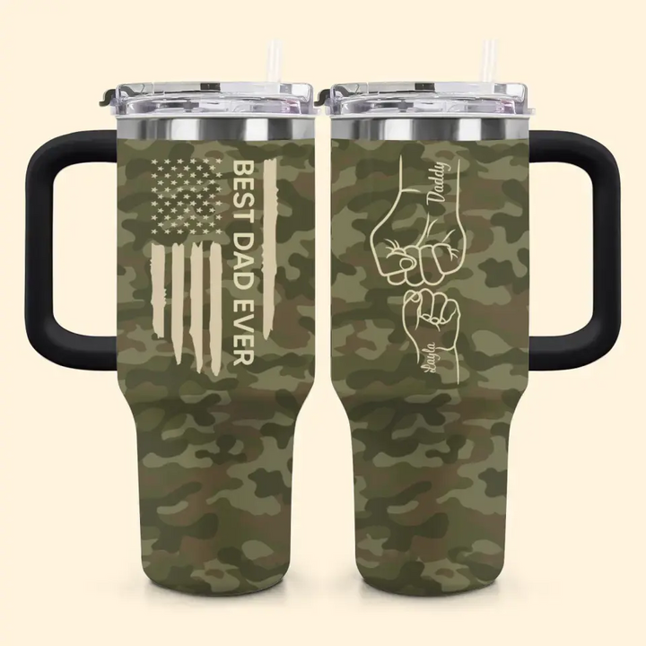 Best Papa Ever - Personalized Custom Tumbler With Handle - Father's Day Gift For Dad