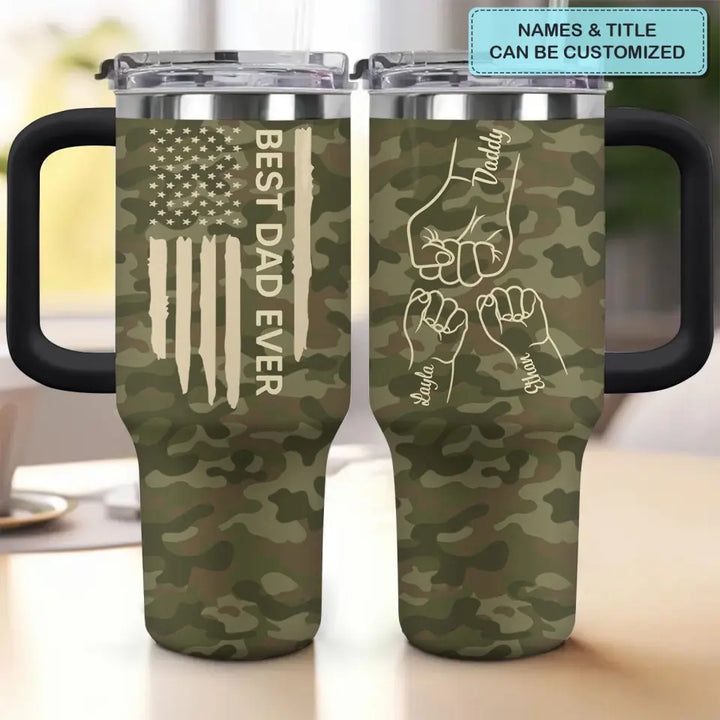 Best Papa Ever - Personalized Custom Tumbler With Handle - Father's Day Gift For Dad