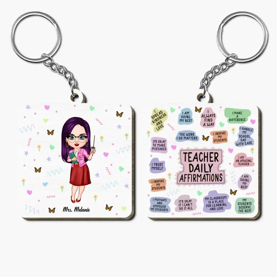 Personalized Wooden Keychain - Teacher's Day, Birthday Gift For Teacher - Teacher Daily Affirmations ARND018