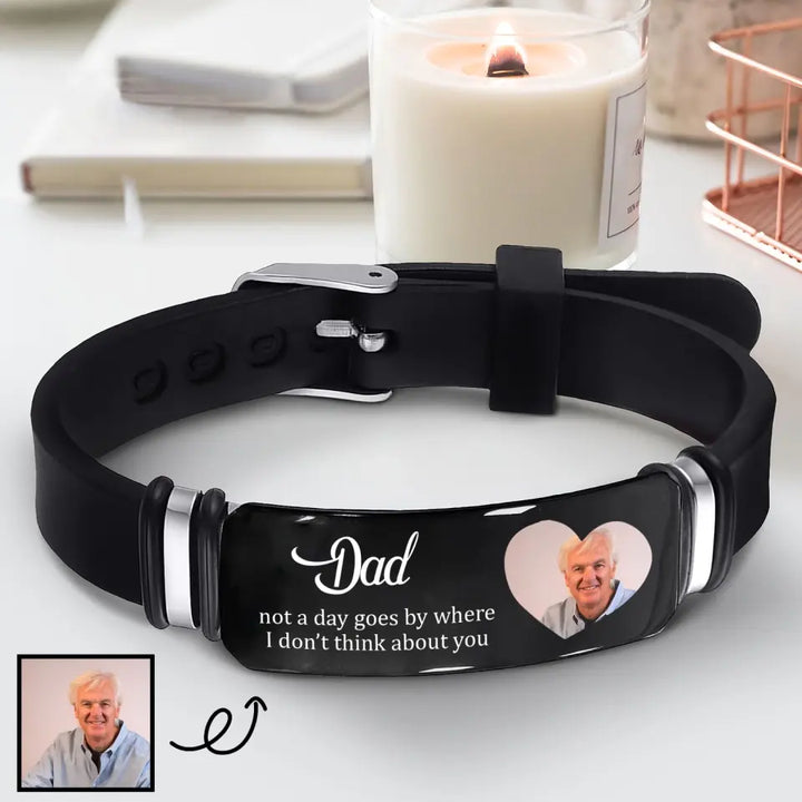 Dad Not A Day Goes By Where I Don't Think About You - Personalized Custom Photo Bracelet - Memorial Gift