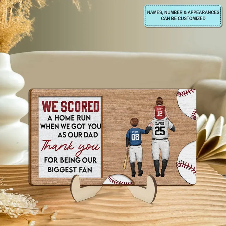 We Score A Home Run - Personalized Custom 2-Layer Wooden Plaque - Father's Day Gift For Dad