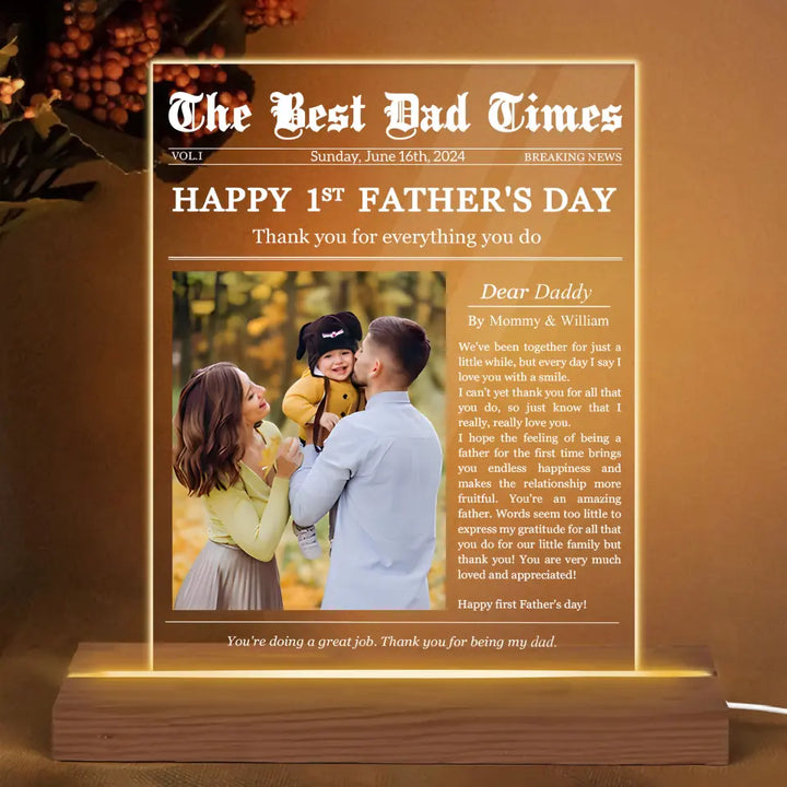 The Best Dad Times - Personalized Custom 3D LED Light Wooden Base - Father's Day Gift For Dad, Family Members