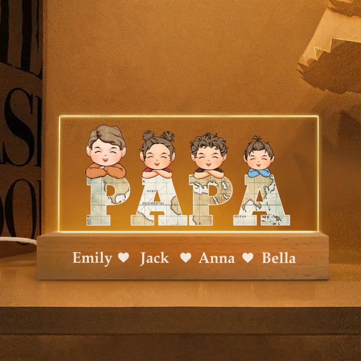 Papa- Personalized Custom Name Night Light - Father's Day Gift For Dad