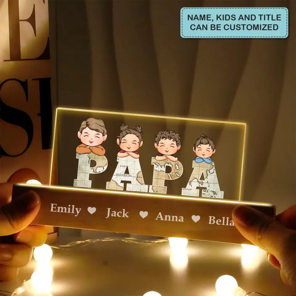 Papa- Personalized Custom Name Night Light - Father's Day Gift For Dad