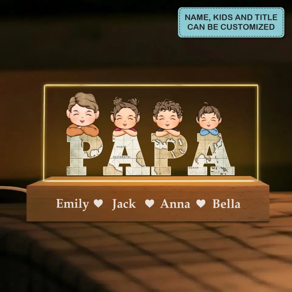 Papa- Personalized Custom Name Night Light - Father's Day Gift For Dad