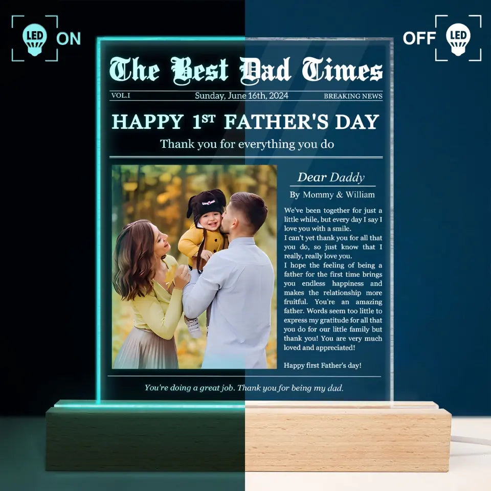The Best Dad Times - Personalized Custom 3D LED Light Wooden Base - Father's Day Gift For Dad, Family Members