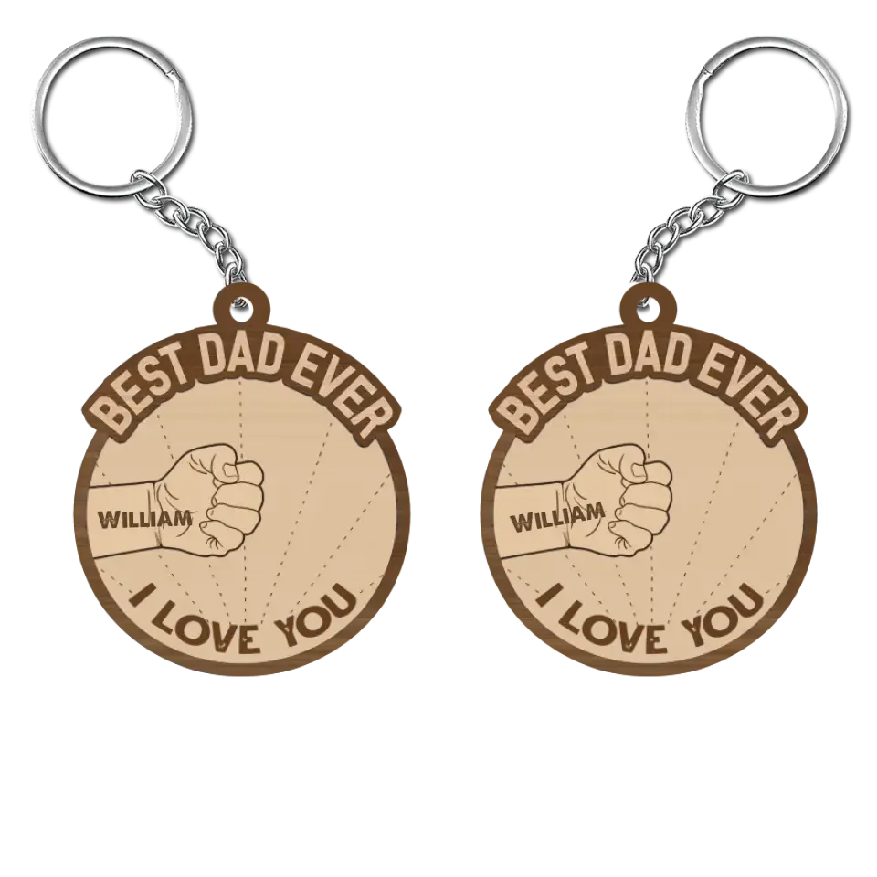 Best Dad Ever Hand Punch - Personalized Custom Wooden Keychain - Father's Day Gift For Dad