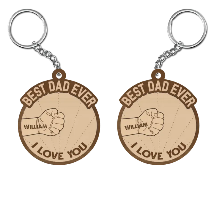 Best Dad Ever Hand Punch - Personalized Custom Wooden Keychain - Father's Day Gift For Dad