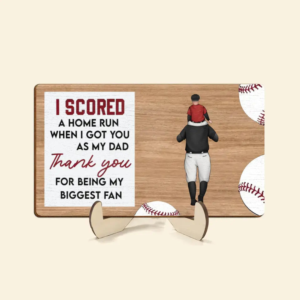 We Score A Home Run - Personalized Custom 2-Layer Wooden Plaque - Father's Day Gift For Dad