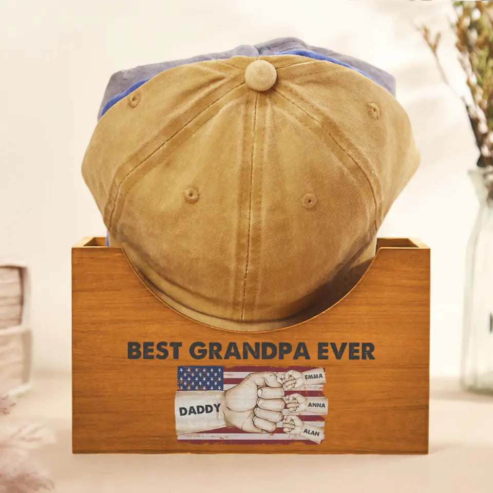 Best Dad Ever Vintage Flag - Personalized Custom Wooden Hat Holder - Father's Day Gift For Dad
