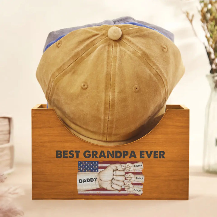 Best Dad Ever Vintage Flag - Personalized Custom Wooden Hat Holder - Father's Day Gift For Dad