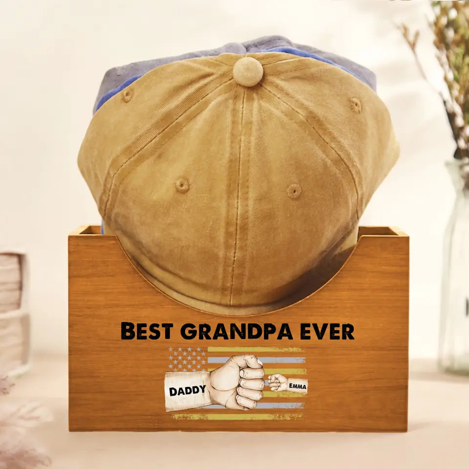Best Dad Ever Vintage Flag - Personalized Custom Wooden Hat Holder - Father's Day Gift For Dad