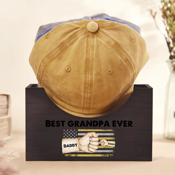 Best Dad Ever Vintage Flag - Personalized Custom Wooden Hat Holder - Father's Day Gift For Dad