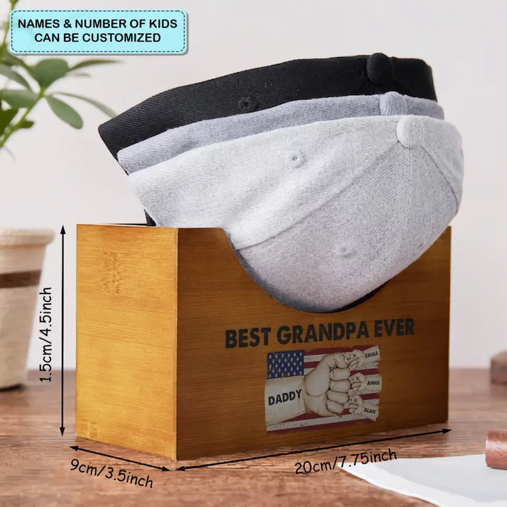 Best Dad Ever Vintage Flag - Personalized Custom Wooden Hat Holder - Father's Day Gift For Dad