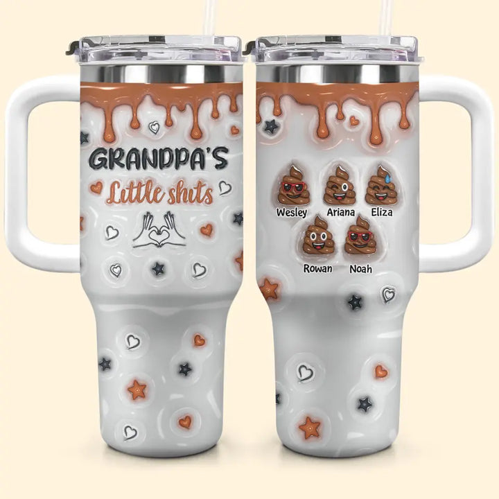 Grandpa's Little Shits - Personalized Custom Tumbler With Handle - Father's Day Gift For Dad, Grandpa