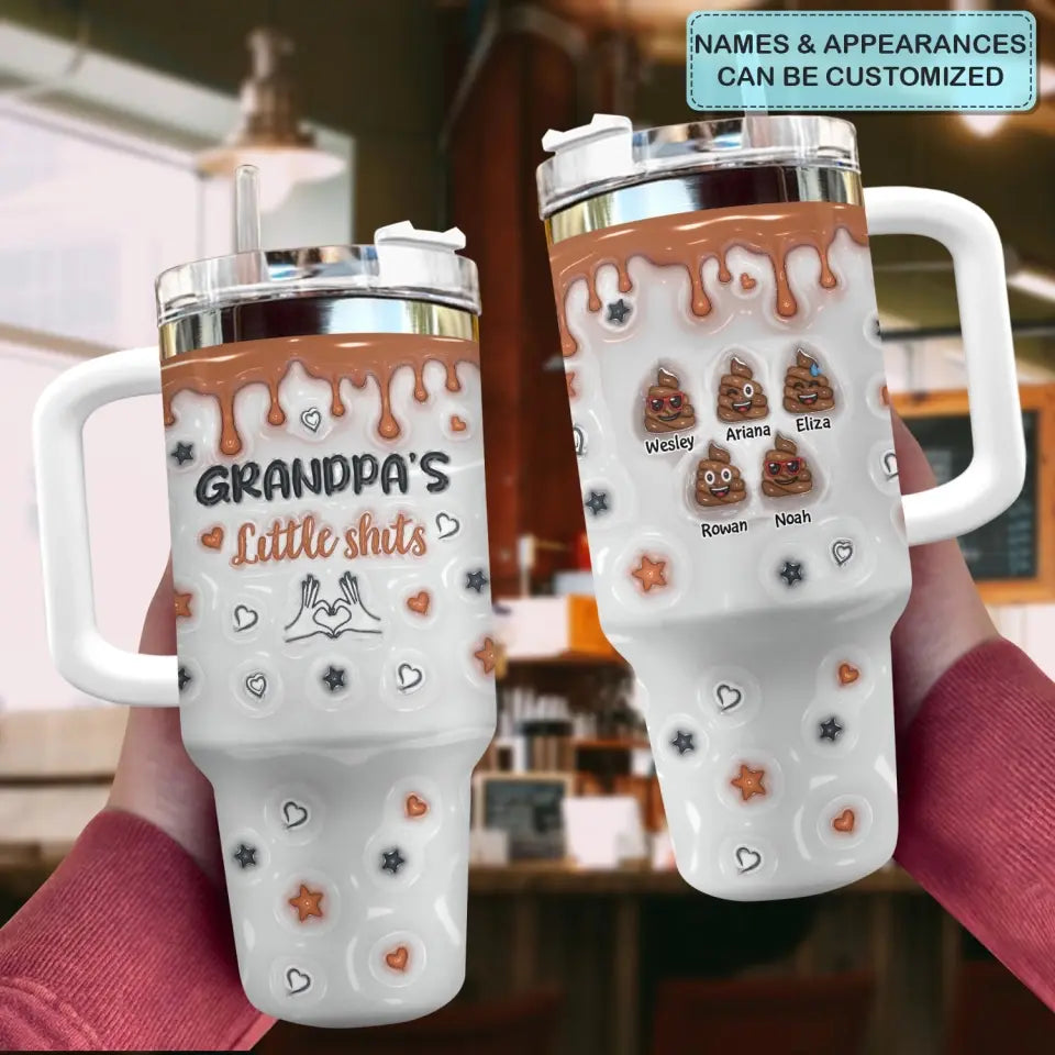 Grandpa's Little Shits - Personalized Custom Tumbler With Handle - Father's Day Gift For Dad, Grandpa