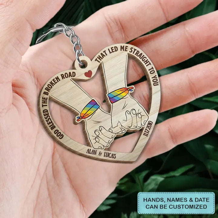 From Our First Kiss - Personalized Custom Wooden Keychain - Anniversary, Pride Month Gift For Couple