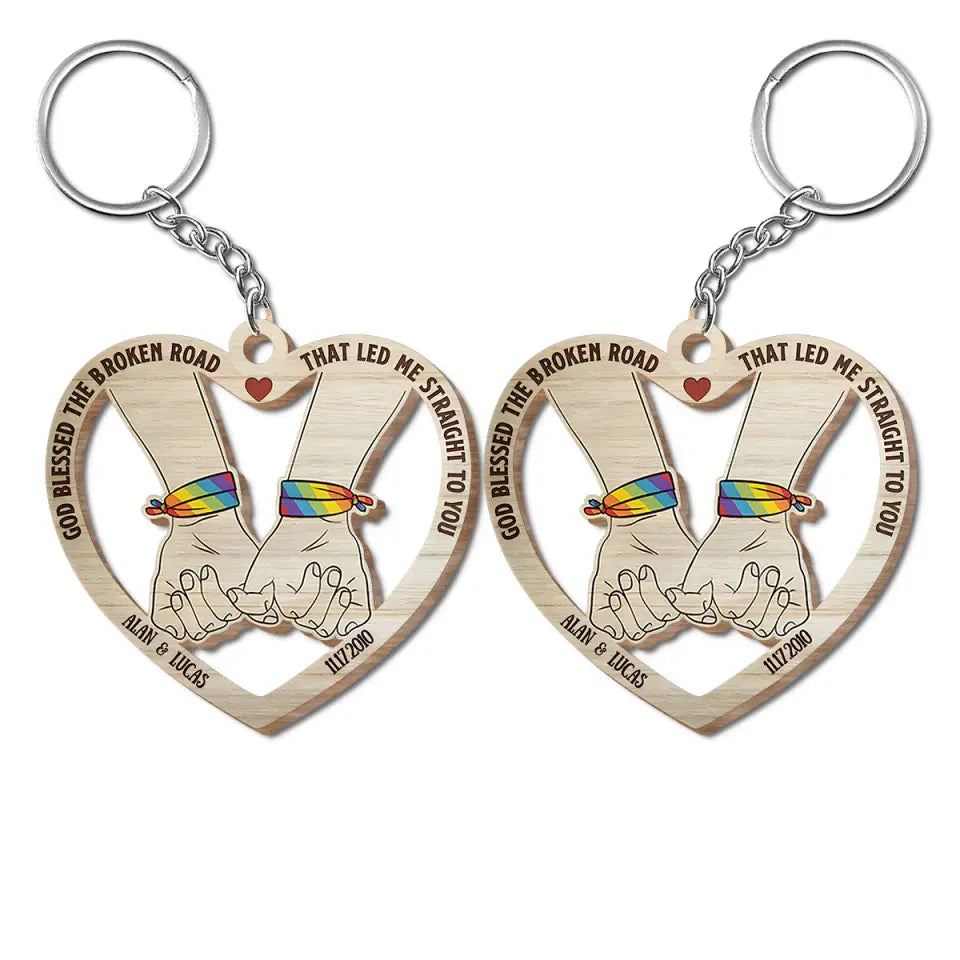 From Our First Kiss - Personalized Custom Wooden Keychain - Anniversary, Pride Month Gift For Couple