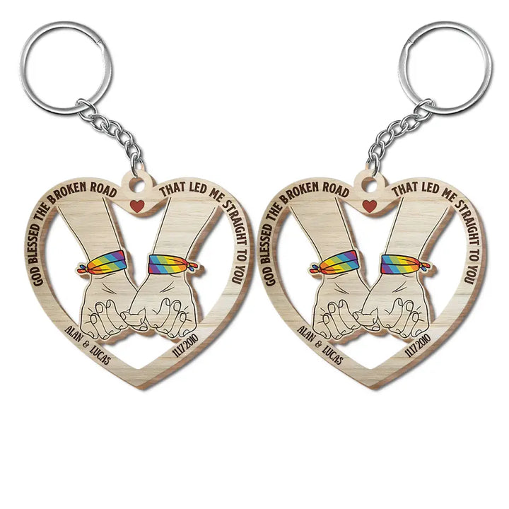 From Our First Kiss - Personalized Custom Wooden Keychain - Anniversary, Pride Month Gift For Couple