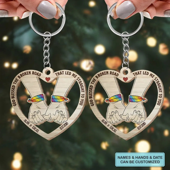 From Our First Kiss - Personalized Custom Wooden Keychain - Anniversary, Pride Month Gift For Couple