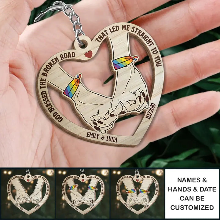 From Our First Kiss - Personalized Custom Wooden Keychain - Anniversary, Pride Month Gift For Couple