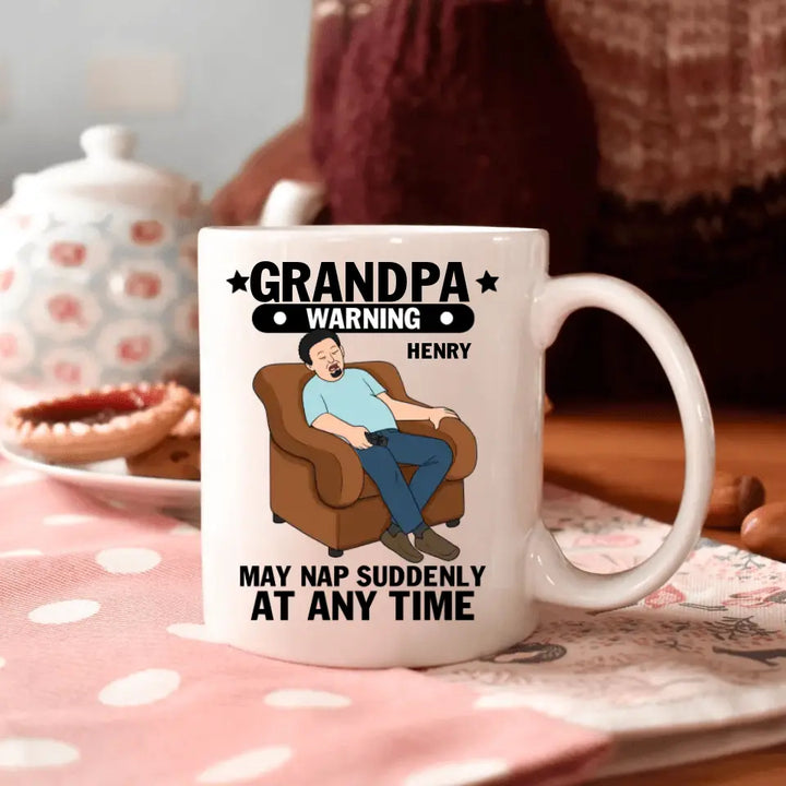 Daddy Warning May Nap Suddenly  - Personalized Custom White Mug - Father's Dag Gift For Dad, Grandpa
