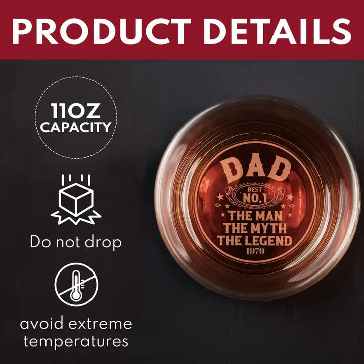 The Man The Myth The Legend - Personalized Custom Whiskey Glass - Father's Day Gift For Dad, Grandpa