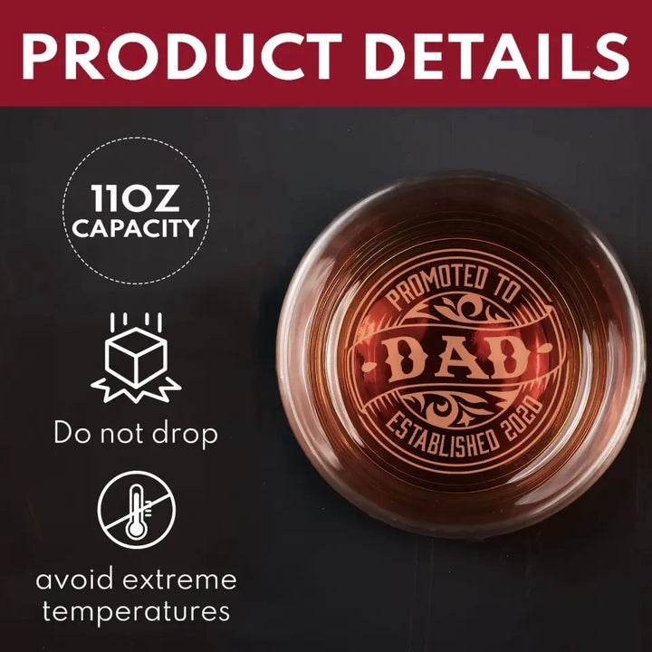 Promote To Dad - Personalized Custom Whiskey Glass - Father's Day Gift For Dad, Grandpa