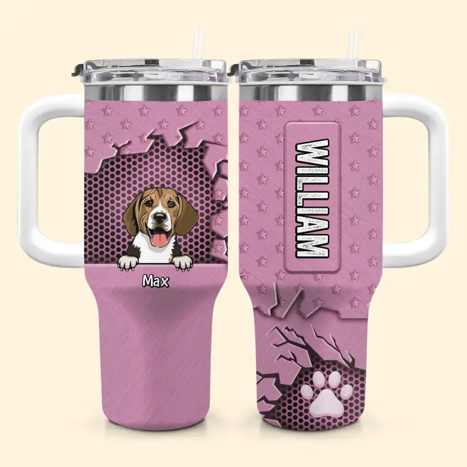 3D Dog Crack - Personalized Custom Tumbler With Handle - Gift For Pet Lovers, Dog Dad, Dog Mom, Cat Dad, Cat Mom