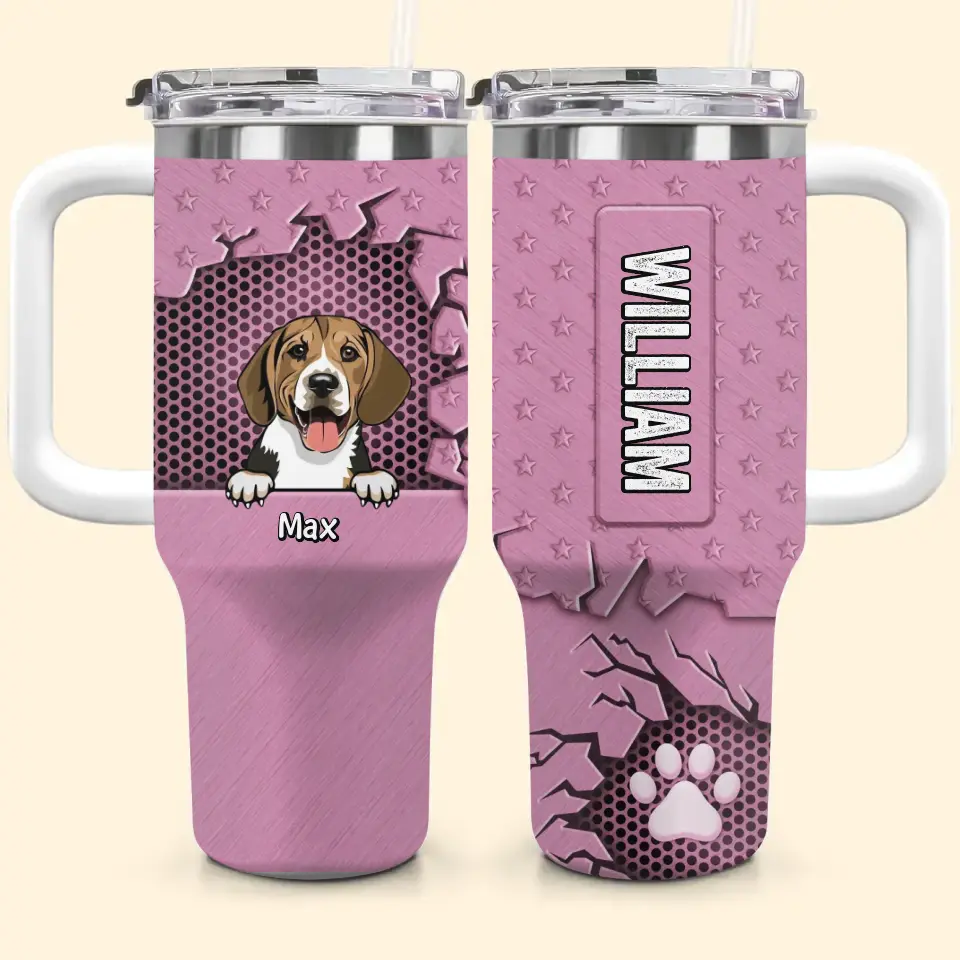 3D Dog Crack - Personalized Custom Tumbler With Handle - Gift For Pet Lovers, Dog Dad, Dog Mom, Cat Dad, Cat Mom