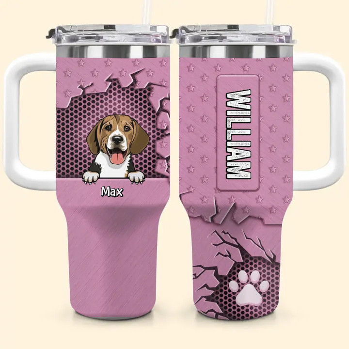 3D Dog Crack - Personalized Custom Tumbler With Handle - Gift For Pet Lovers, Dog Dad, Dog Mom, Cat Dad, Cat Mom