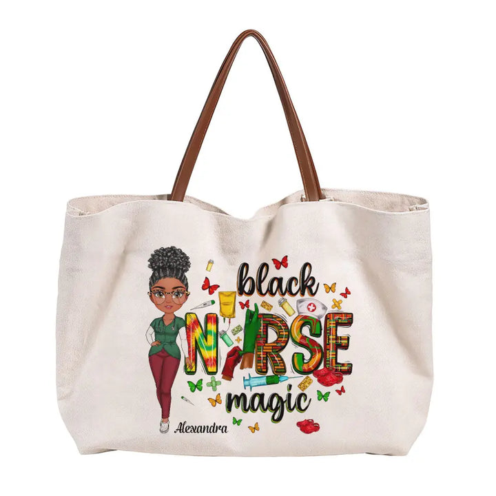 Black Nurse Magic - Personalized Custom Tote Bag - Nurse's Day, Appreciation Gift For Nurse
