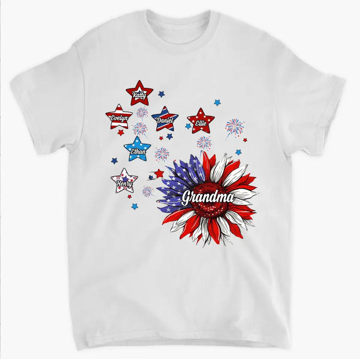 Sunflower 4th Of July - Personalized Custom T-shirt - Independence Day Gift For Mom, Grandma