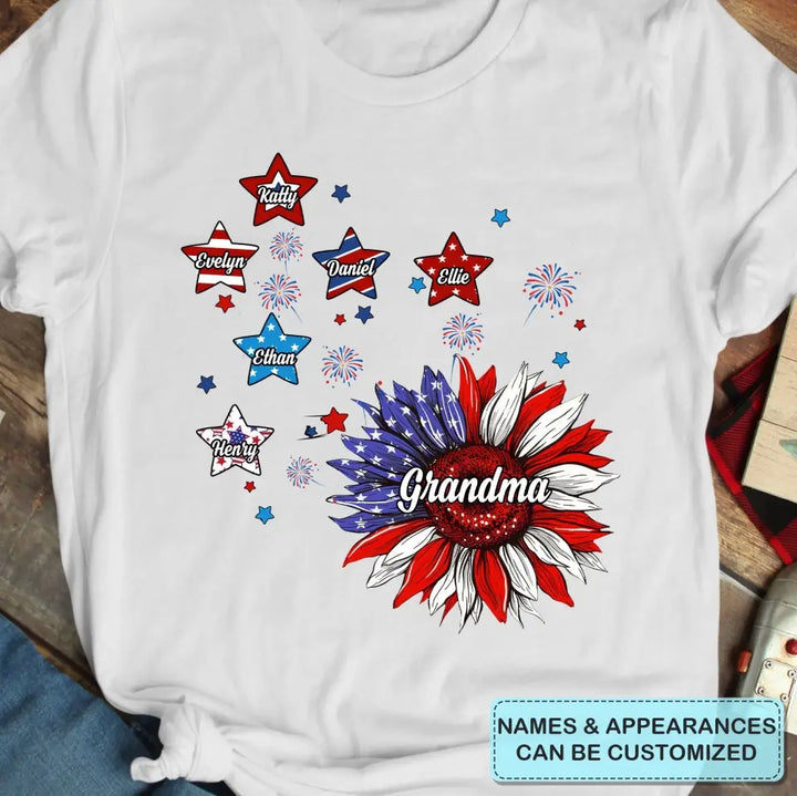 Sunflower 4th Of July - Personalized Custom T-shirt - Independence Day Gift For Mom, Grandma