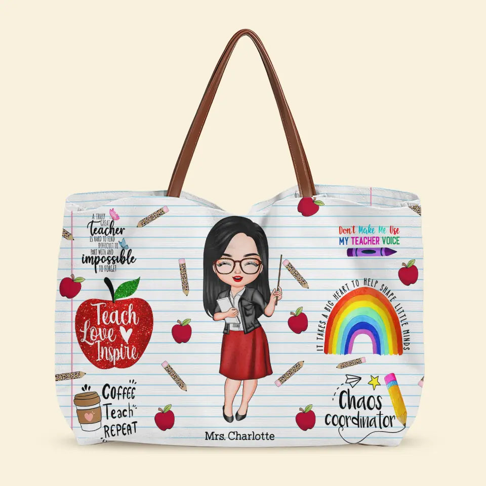 Teacher Love Inspire Apple - Personalized Custom Tote Bag - Teacher's Day, Appreciation Gift For Teacher
