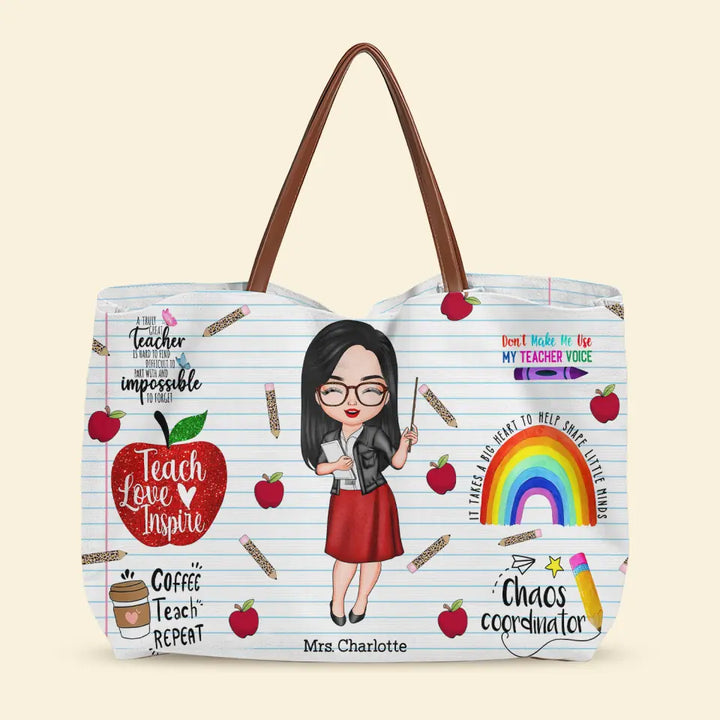 Teacher Love Inspire Apple - Personalized Custom Tote Bag - Teacher's Day, Appreciation Gift For Teacher