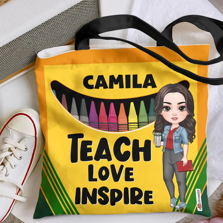 Teacher Love Inspire - Personalized Custom Tote Bag - Teacher's Day, Appreciation Gift For Teacher