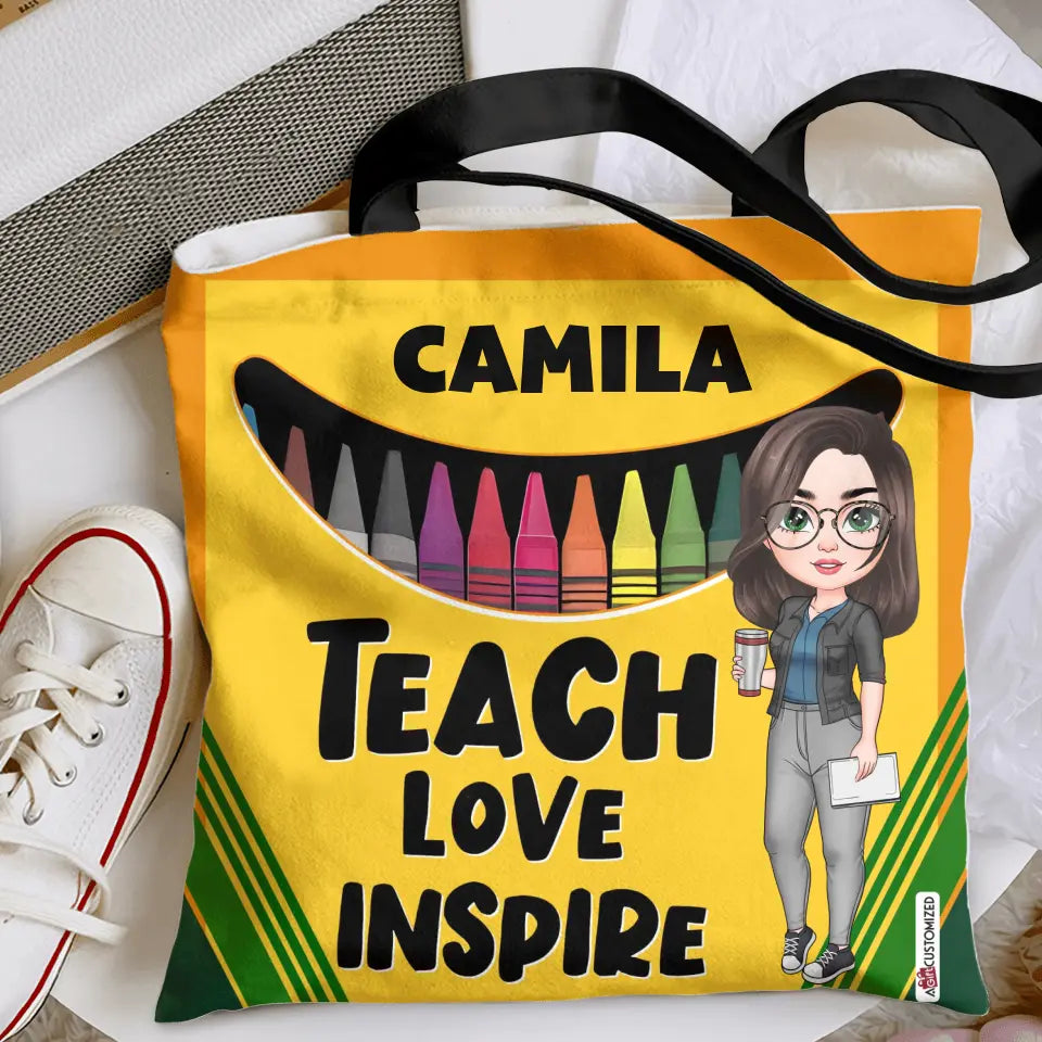 Teacher Love Inspire - Personalized Custom Tote Bag - Teacher's Day, Appreciation Gift For Teacher
