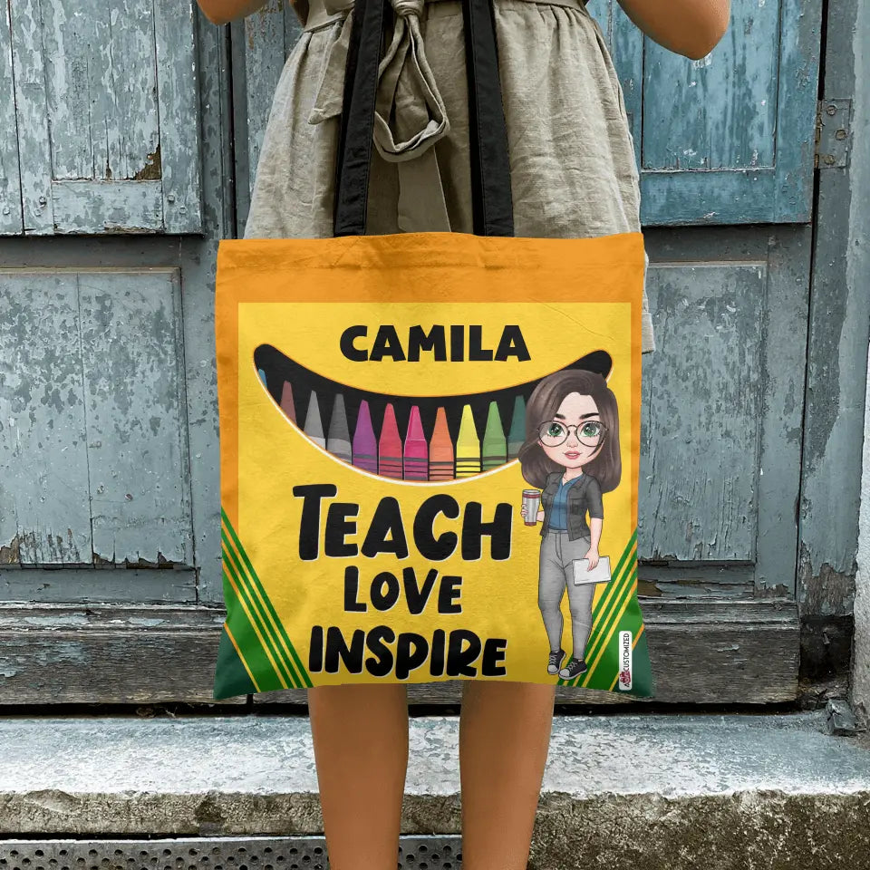 Teacher Love Inspire - Personalized Custom Tote Bag - Teacher's Day, Appreciation Gift For Teacher