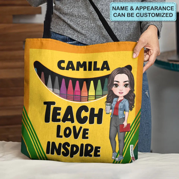 Teacher Love Inspire - Personalized Custom Tote Bag - Teacher's Day, Appreciation Gift For Teacher