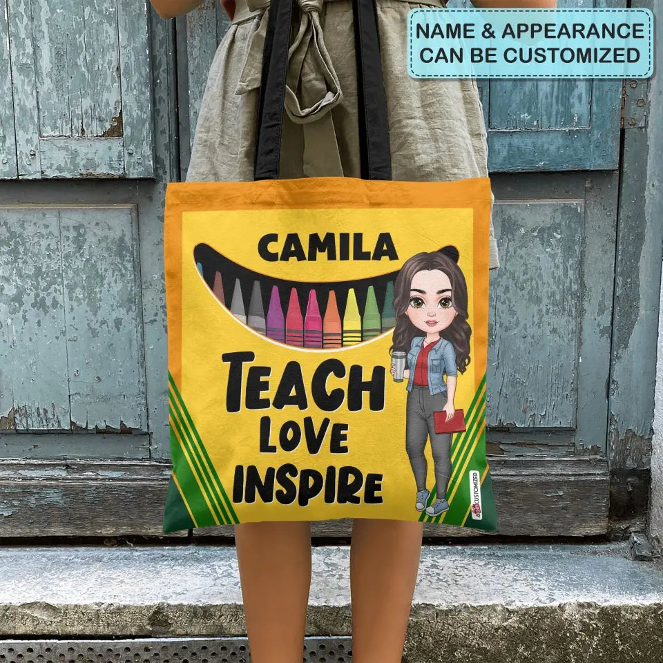 Teacher Love Inspire - Personalized Custom Tote Bag - Teacher's Day, Appreciation Gift For Teacher