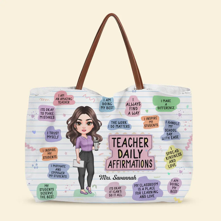 Teacher Daily Affirmation - Personalized Custom Tote Bag - Teacher's Day, Appreciation Gift For Teacher
