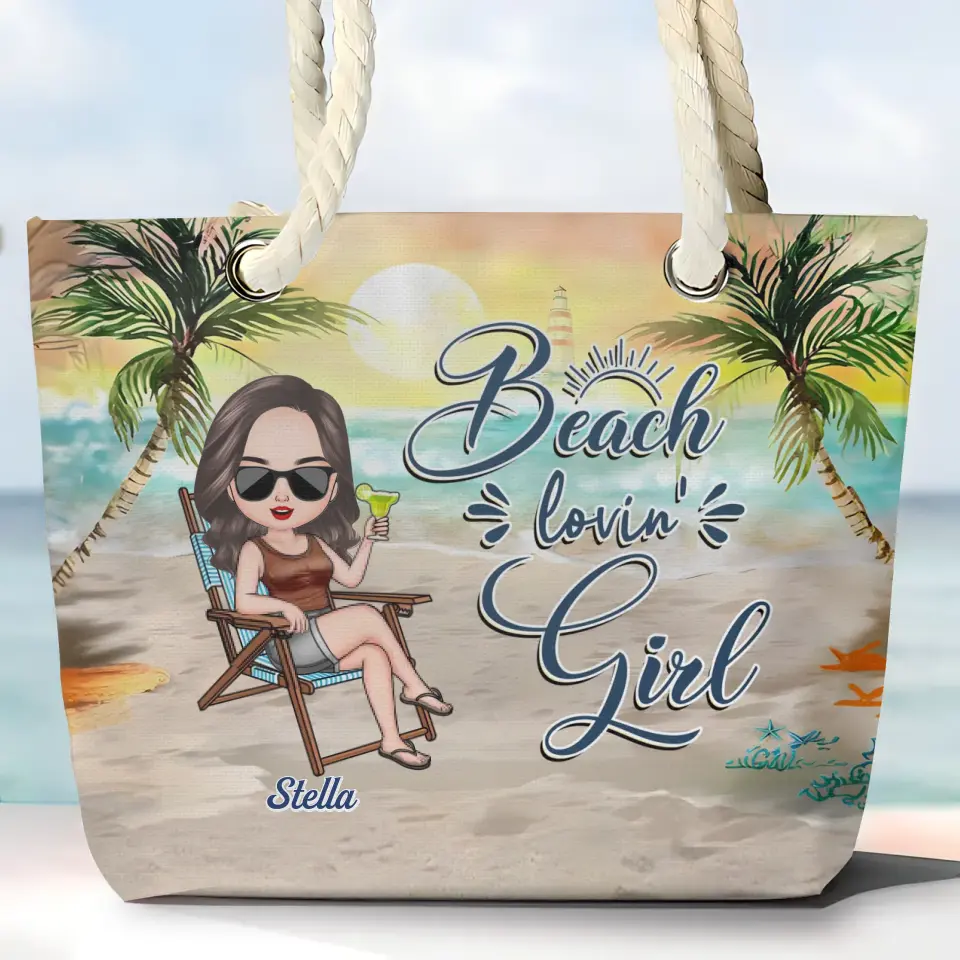 Beach Lovin Girl - Personalized Custom Beach Bag - Vacation Gift, Summer Gift For Family Members