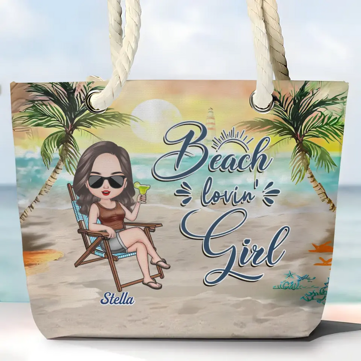Beach Lovin Girl - Personalized Custom Beach Bag - Vacation Gift, Summer Gift For Family Members