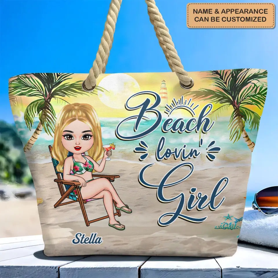Beach Lovin Girl - Personalized Custom Beach Bag - Vacation Gift, Summer Gift For Family Members