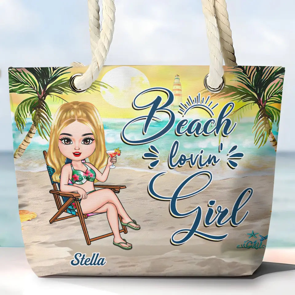 Beach Lovin Girl - Personalized Custom Beach Bag - Vacation Gift, Summer Gift For Family Members