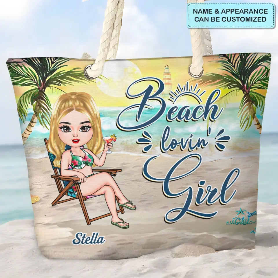 Beach Lovin Girl - Personalized Custom Beach Bag - Vacation Gift, Summer Gift For Family Members
