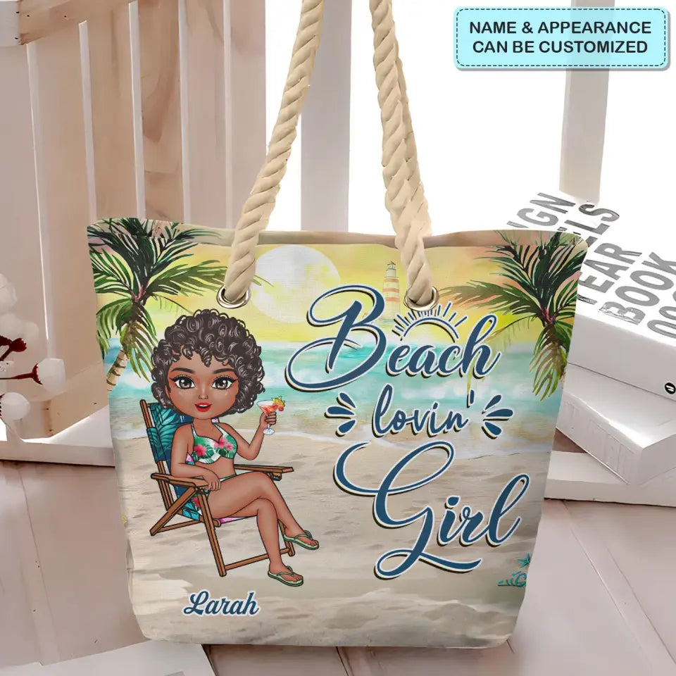 Beach Lovin Girl - Personalized Custom Beach Bag - Vacation Gift, Summer Gift For Family Members