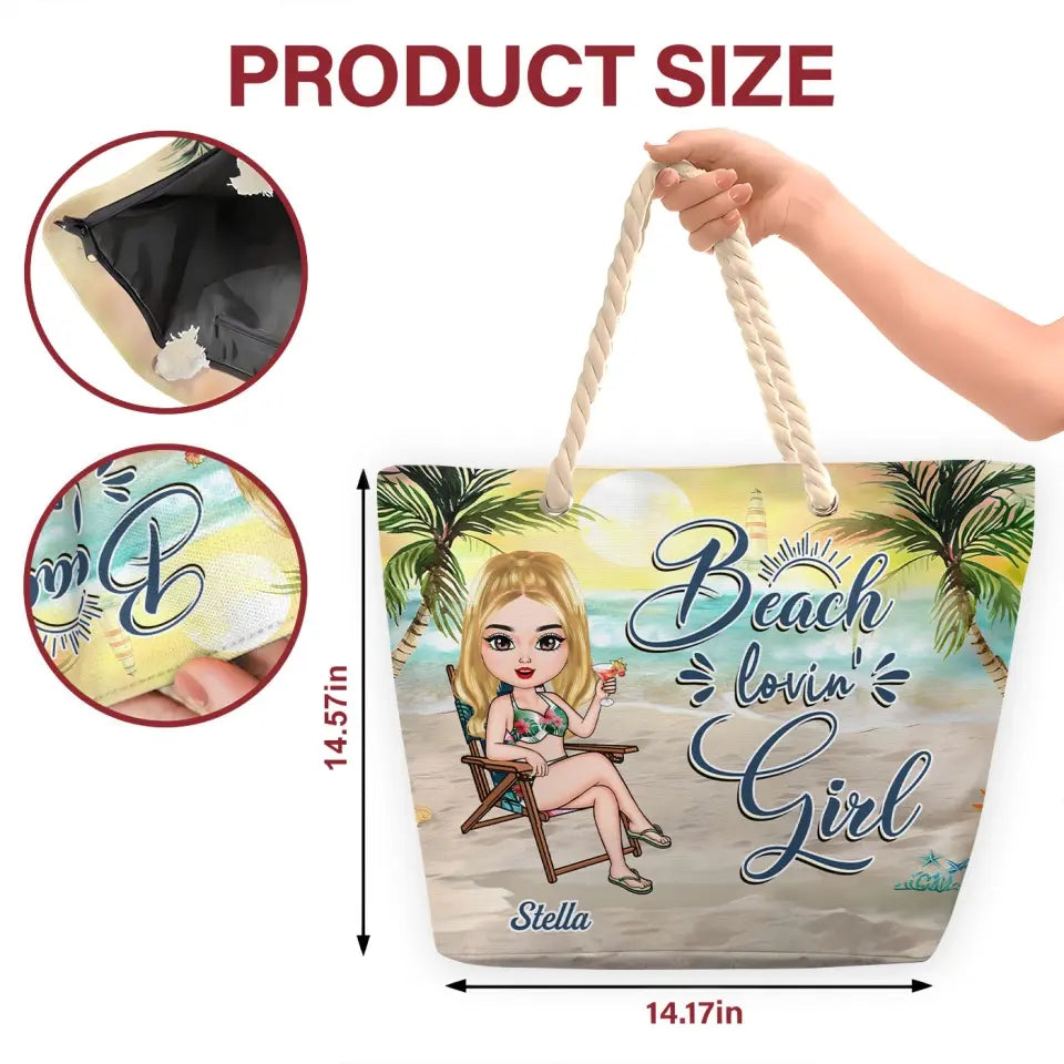 Beach Lovin Girl - Personalized Custom Beach Bag - Vacation Gift, Summer Gift For Family Members